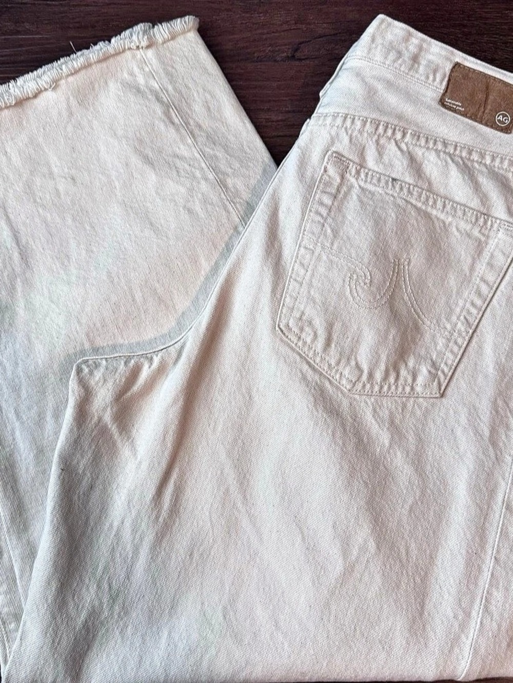 AG Jeans Hattie Crop Barrel Leg High Rise Raw Hem Opal Stone Size 29 Off White 8